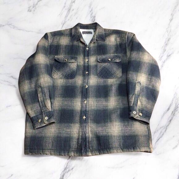 David Taylor Vtg Men’s Medium Ramie Flannel Shirt Jacket Sherpa Lined Pockets - Picture 1 of 7